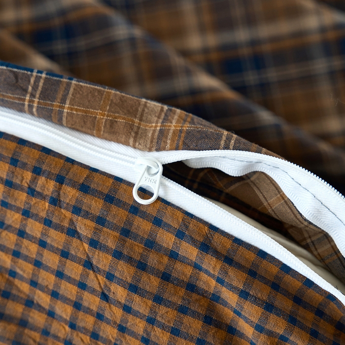 91家纺网 家纺一手货源 找家纺 三沁家居 2025新款格子色织全棉水洗棉四件套直播爆款量大价优 苏格兰咖