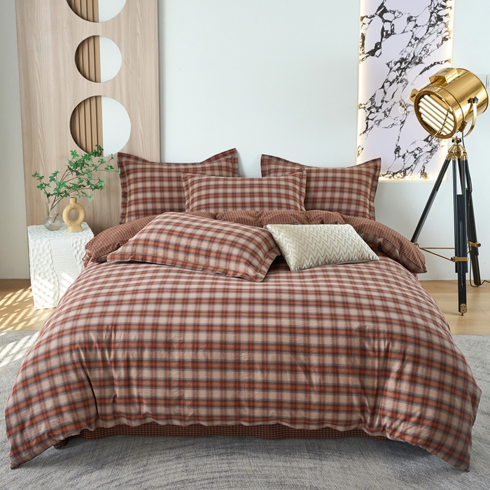 三沁家居 2025新款格子色织全棉水洗棉四件套直播爆款量大价优 卡诺