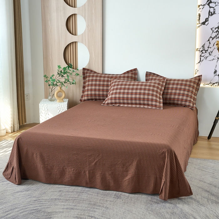 91家纺网 家纺一手货源 找家纺 三沁家居 2025新款格子色织全棉水洗棉四件套直播爆款量大价优 卡诺