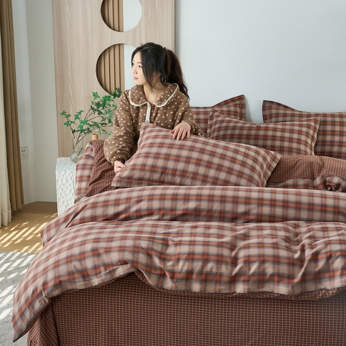 91家纺网 家纺一手货源 找家纺 三沁家居 2025新款格子色织全棉水洗棉四件套直播爆款量大价优 卡诺