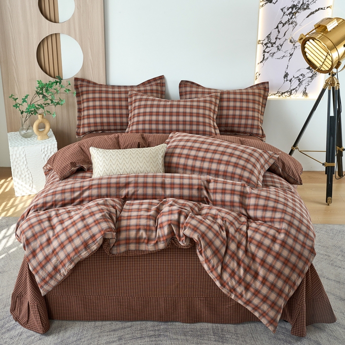 91家纺网 家纺一手货源 找家纺 三沁家居 2025新款格子色织全棉水洗棉四件套直播爆款量大价优 卡诺