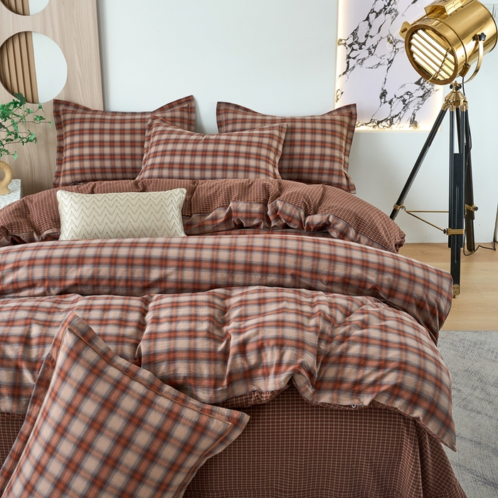 91家纺网 家纺一手货源 找家纺 三沁家居 2025新款格子色织全棉水洗棉四件套直播爆款量大价优 卡诺