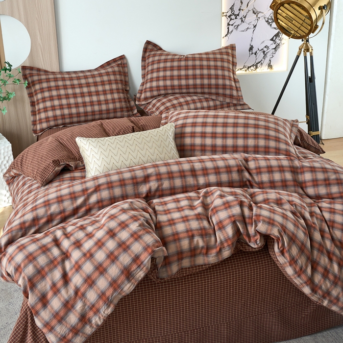 91家纺网 家纺一手货源 找家纺 三沁家居 2025新款格子色织全棉水洗棉四件套直播爆款量大价优 卡诺