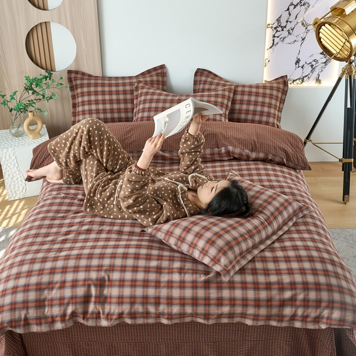 91家纺网 家纺一手货源 找家纺 三沁家居 2025新款格子色织全棉水洗棉四件套直播爆款量大价优 卡诺