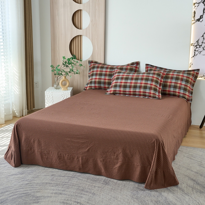 91家纺网 家纺一手货源 找家纺 三沁家居 2025新款格子色织全棉水洗棉四件套直播爆款量大价优 圣诞红