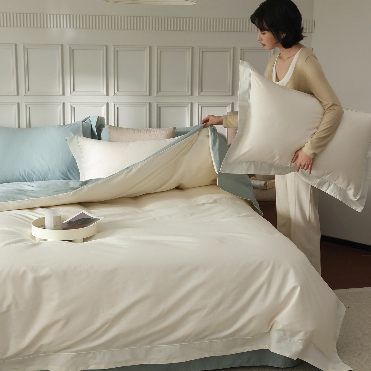 91家纺网 家纺一手货源 找家纺 （总）万盛家纺 2026新款全棉宽边埋绳四件套（拍图一）