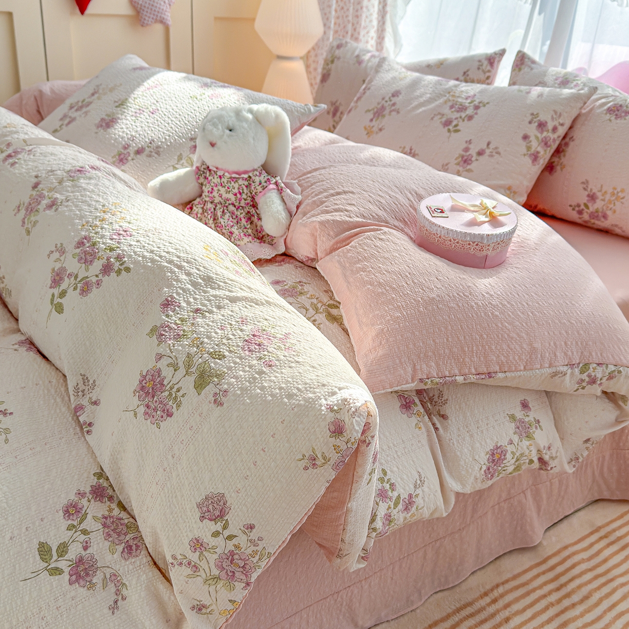 91家纺网 家纺一手货源 找家纺 （总）铺尚美家纺 2026春夏新品高克重A类泡芙纱泡泡皱皱纱四件套