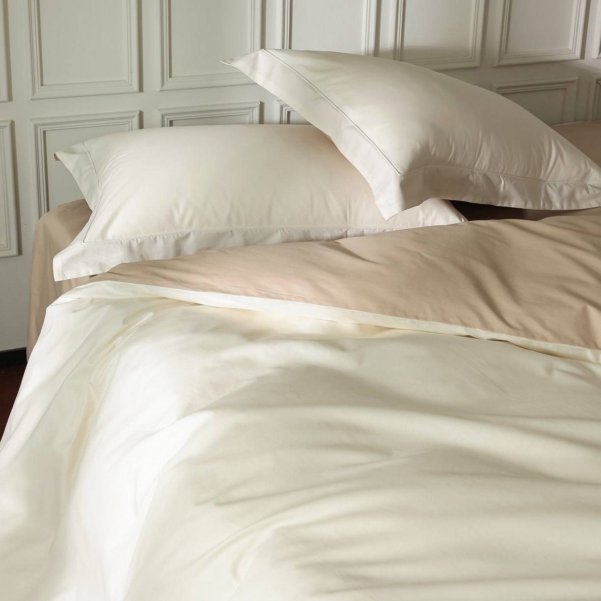 91家纺网 家纺一手货源 找家纺 万盛家纺 2026新款全棉宽边埋绳四件套（拍图一） 茶白-太妃咖