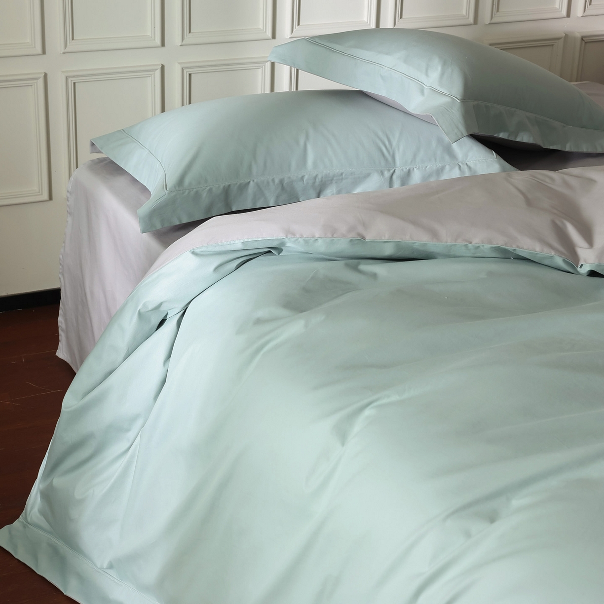 万盛家纺 2026新款全棉宽边埋绳四件套（拍图一） 湖绿-玄铁灰