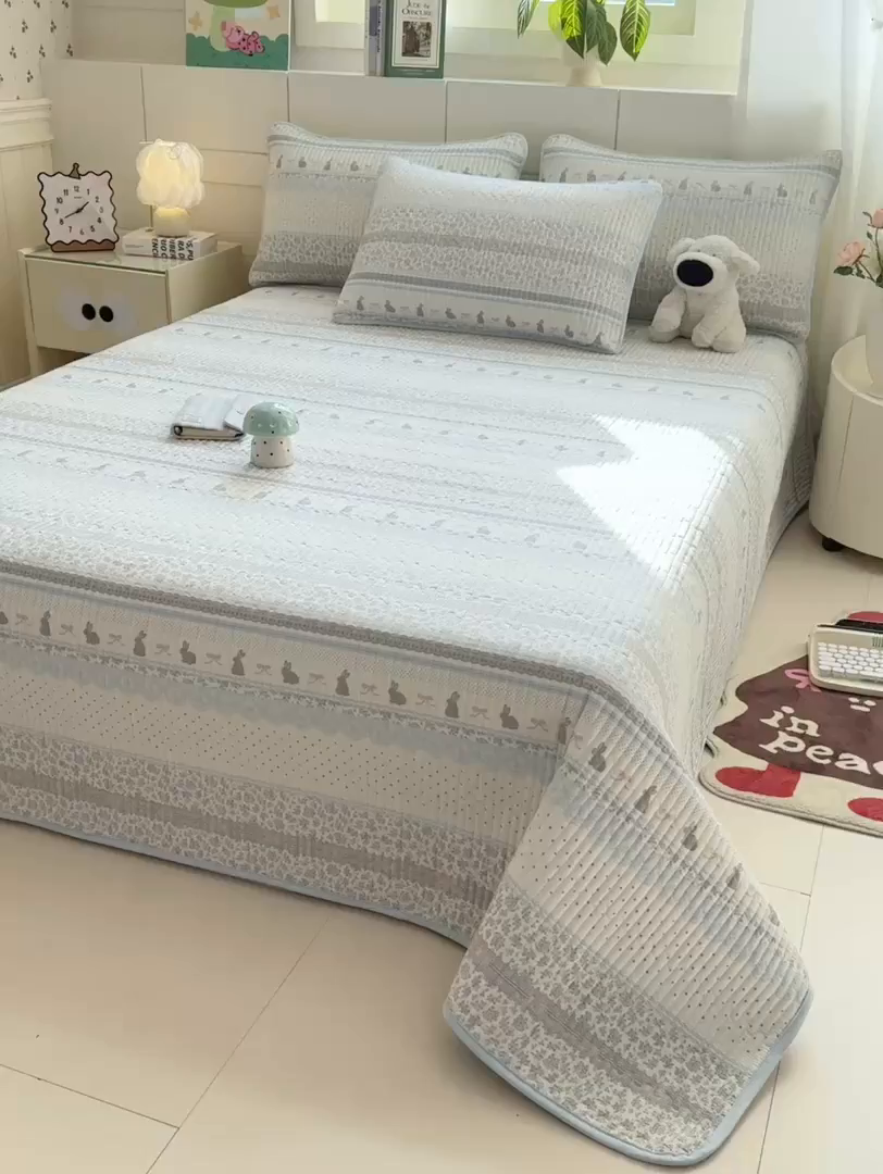 91家纺网 家纺一手货源 找家纺 （总）康纳利 2026新款全棉床盖学生夹棉薄款床盖床垫三件套四季通用