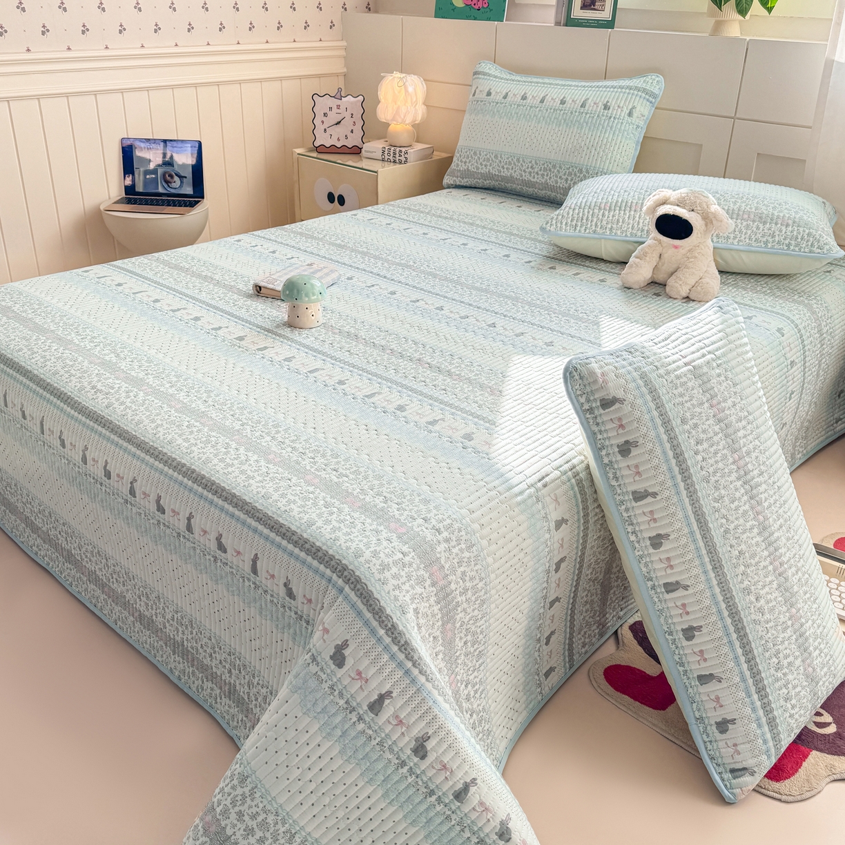 91家纺网 家纺一手货源 找家纺 （总）康纳利 2026新款全棉床盖学生夹棉薄款床盖床垫三件套四季通用