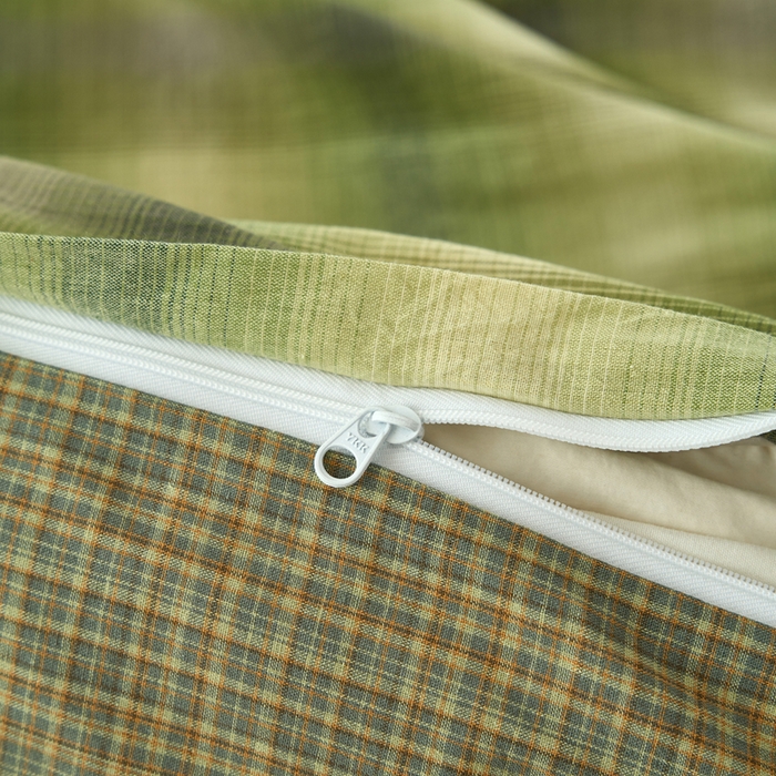 91家纺网 家纺一手货源 找家纺 三沁家居 2025新款格子色织全棉水洗棉四件套直播爆款量大价优 炫彩绿