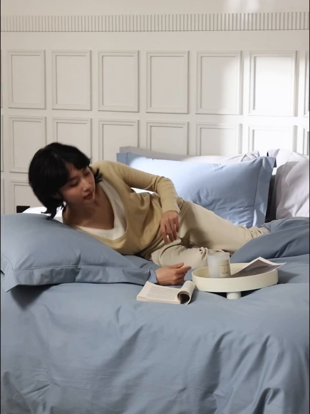 91家纺网 家纺一手货源 找家纺 万盛家纺 2026新款全棉宽边埋绳四件套（拍图一） 浅蓝灰-玄铁灰