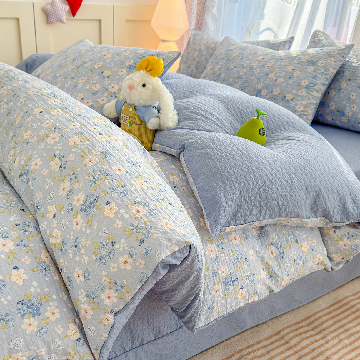 91家纺网 家纺一手货源 找家纺 （总）铺尚美家纺 2026春夏新品高克重A类泡芙纱泡泡皱皱纱四件套