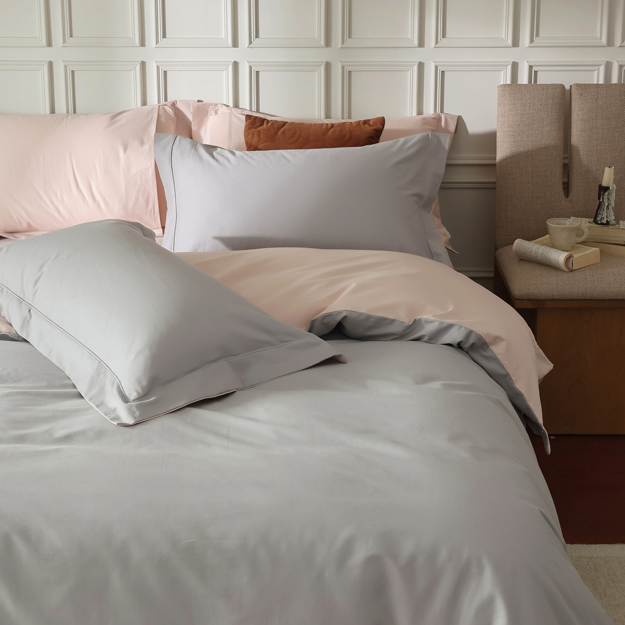 91家纺网 家纺一手货源 找家纺 万盛家纺 2026新款全棉宽边埋绳四件套（拍图一） 玄铁灰-莺粉