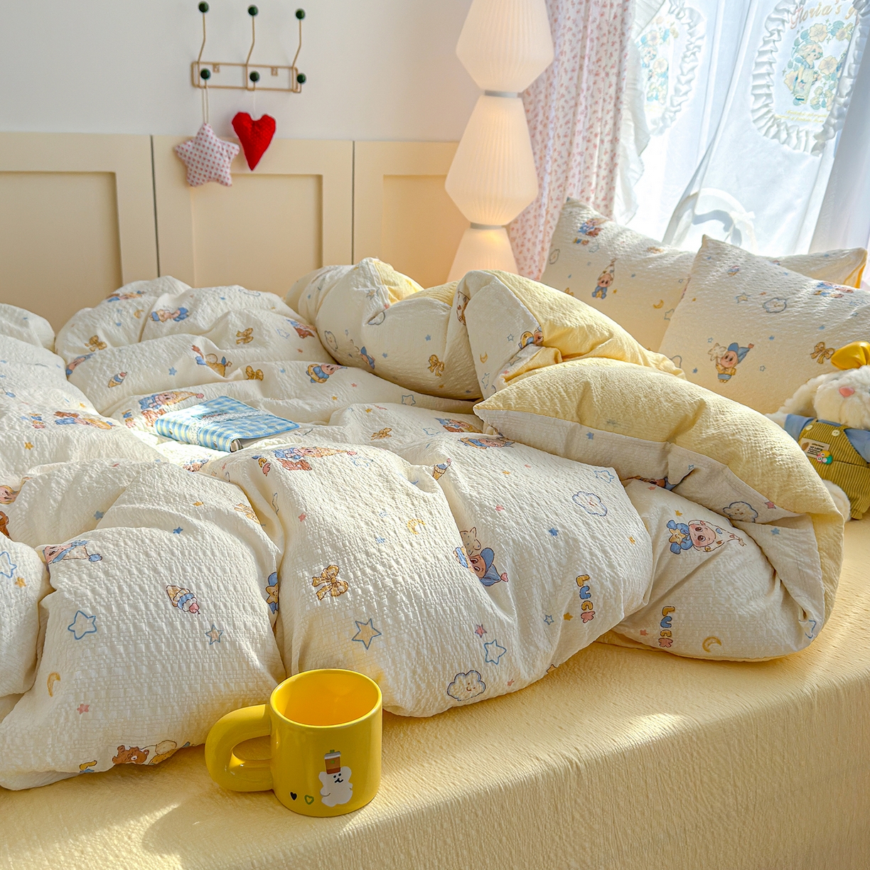 91家纺网 家纺一手货源 找家纺 铺尚美家纺 2026春夏新品高克重A类泡芙纱泡泡皱皱纱四件套 晚安宝贝