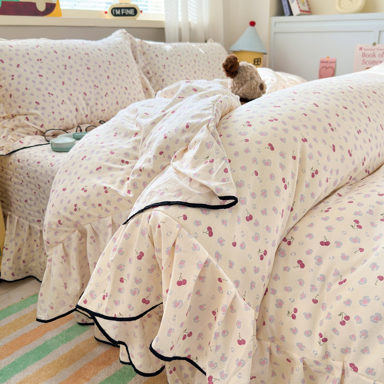 91家纺网 家纺一手货源 找家纺 （总）德比尔斯 2026新款A类仿棉四件套古法水洗棉法式工艺花边床盖仿棉四件套