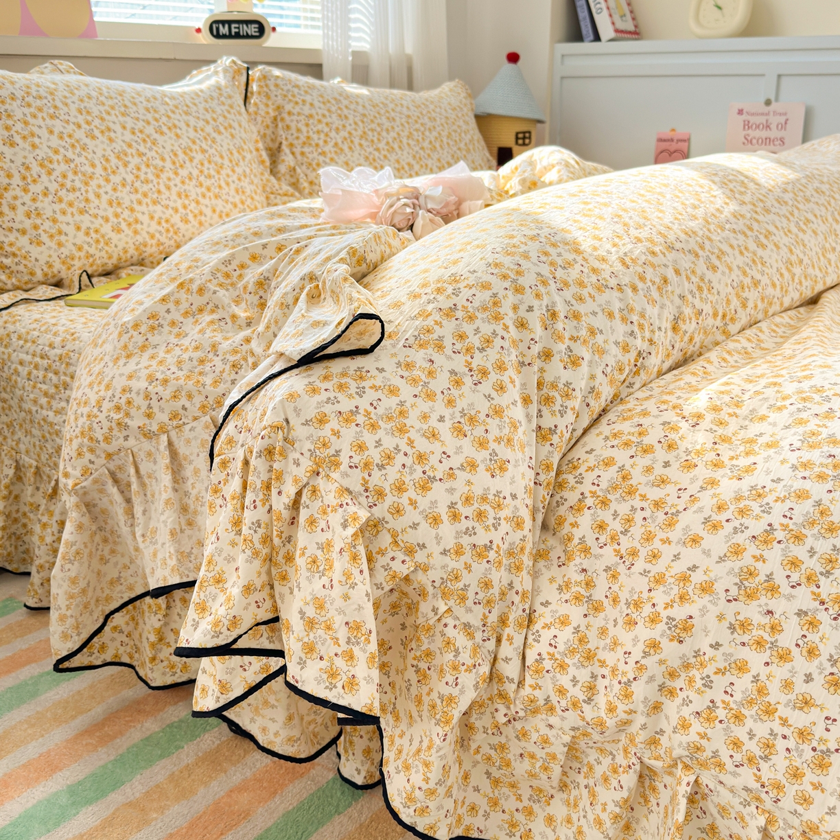 91家纺网 家纺一手货源 找家纺 （总）德比尔斯 2026新款A类仿棉四件套古法水洗棉法式工艺花边床盖仿棉四件套