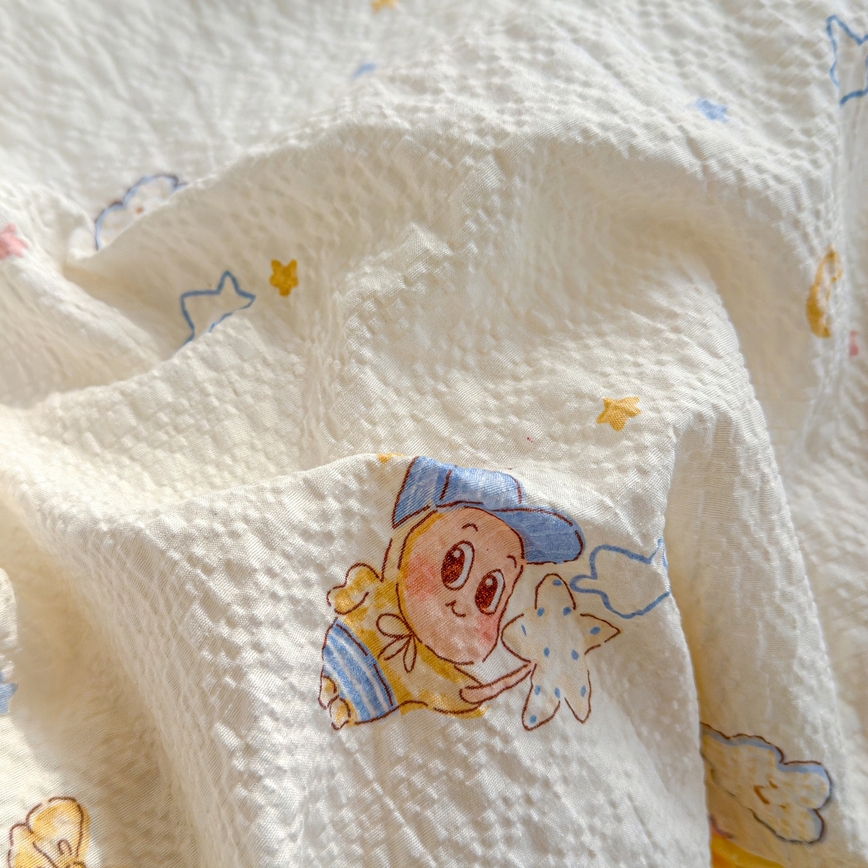 91家纺网 家纺一手货源 找家纺 铺尚美家纺 2026春夏新品高克重A类泡芙纱泡泡皱皱纱四件套 晚安宝贝