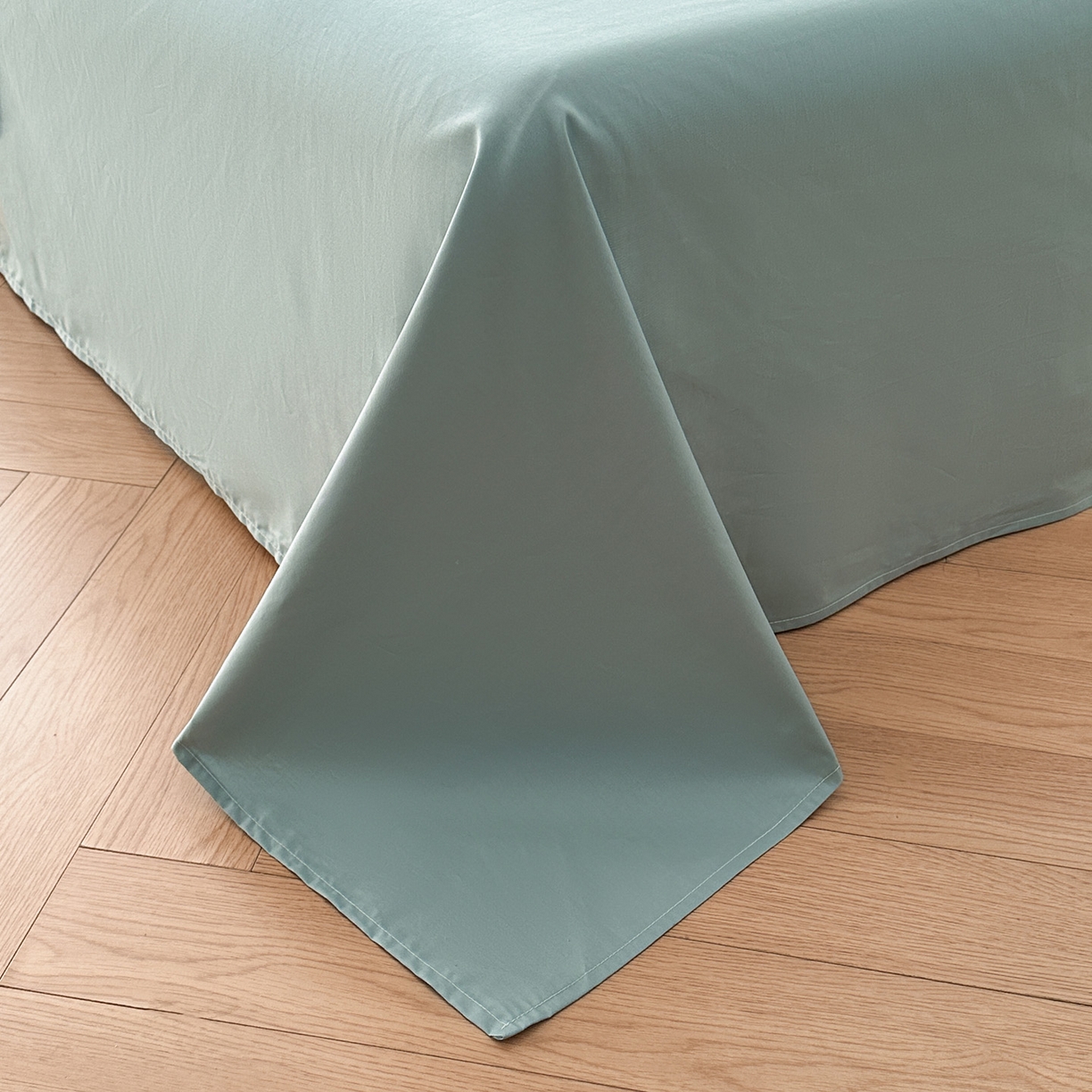 91家纺网 家纺一手货源 找家纺 万盛家纺 2026新款全棉宽边埋绳四件套（拍图二） 茶白-湖绿