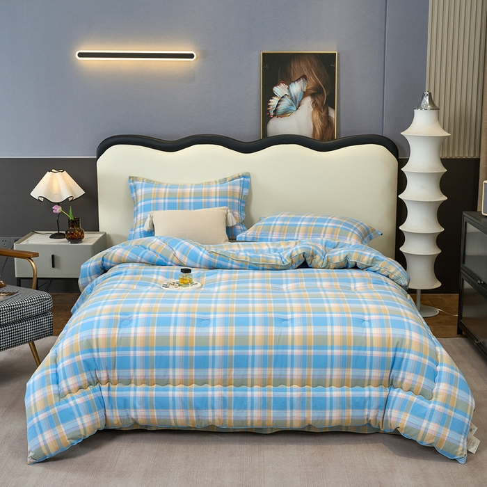 91家纺网 家纺一手货源 找家纺 三沁家居 2025新款全棉色织水洗棉大豆被冬被被子被芯 花影蓝