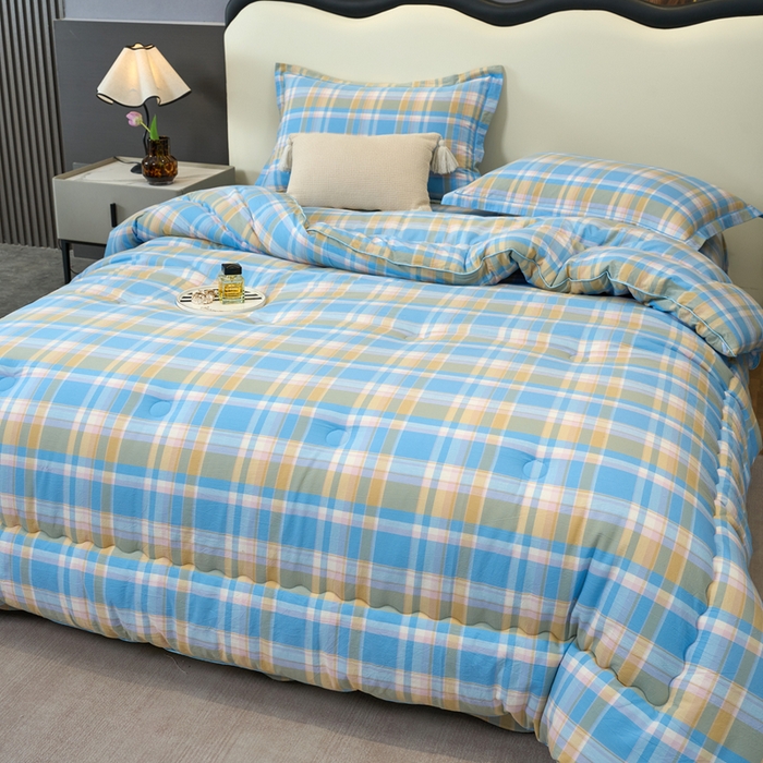 91家纺网 家纺一手货源 找家纺 三沁家居 2025新款全棉色织水洗棉大豆被冬被被子被芯 花影蓝