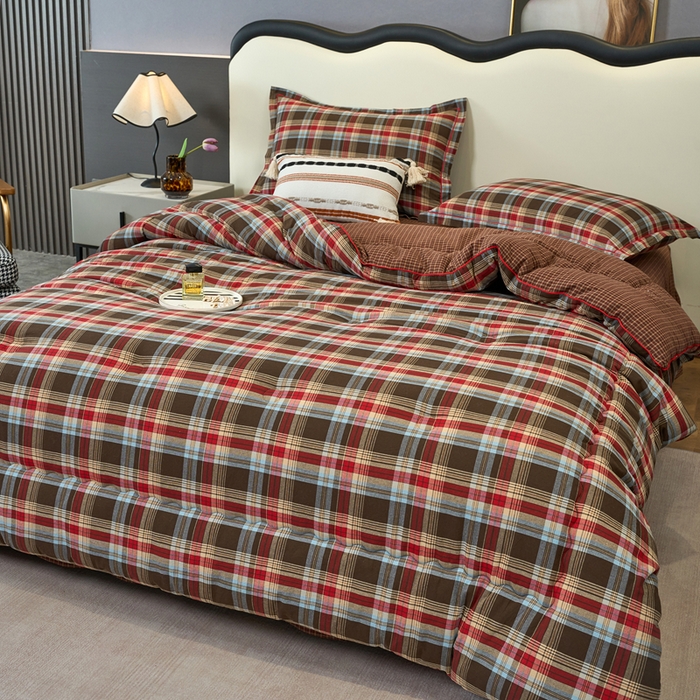 91家纺网 家纺一手货源 找家纺 三沁家居 2025新款全棉色织水洗棉大豆被冬被被子被芯 圣诞红