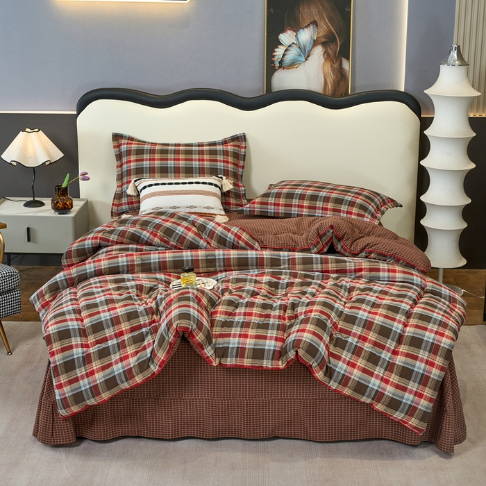 91家纺网 家纺一手货源 找家纺 三沁家居 2025新款全棉色织水洗棉大豆被冬被被子被芯 圣诞红