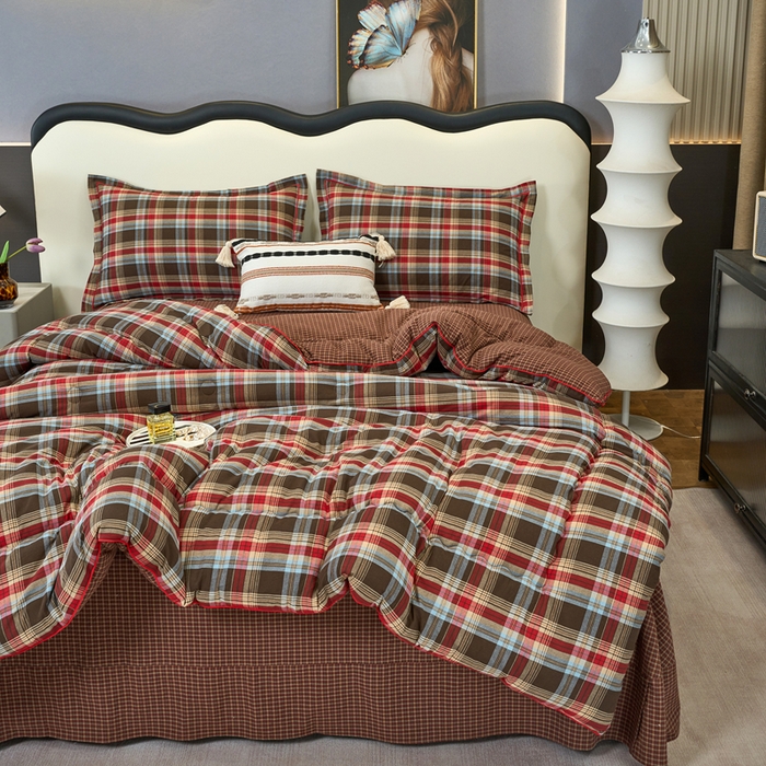 91家纺网 家纺一手货源 找家纺 三沁家居 2025新款全棉色织水洗棉大豆被冬被被子被芯 圣诞红