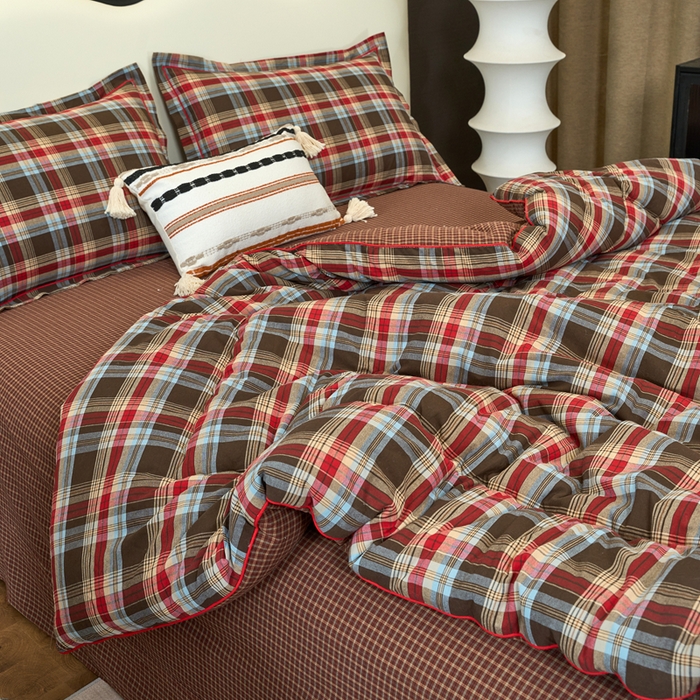 91家纺网 家纺一手货源 找家纺 三沁家居 2025新款全棉色织水洗棉大豆被冬被被子被芯 圣诞红