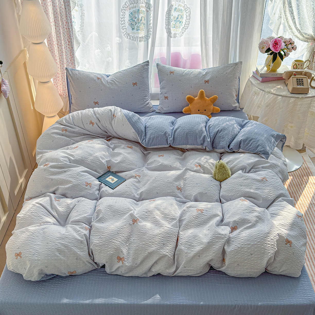 91家纺网 家纺一手货源 找家纺 铺尚美家纺 2026春夏新品高克重A类泡芙纱泡泡皱皱纱四件套 禾里