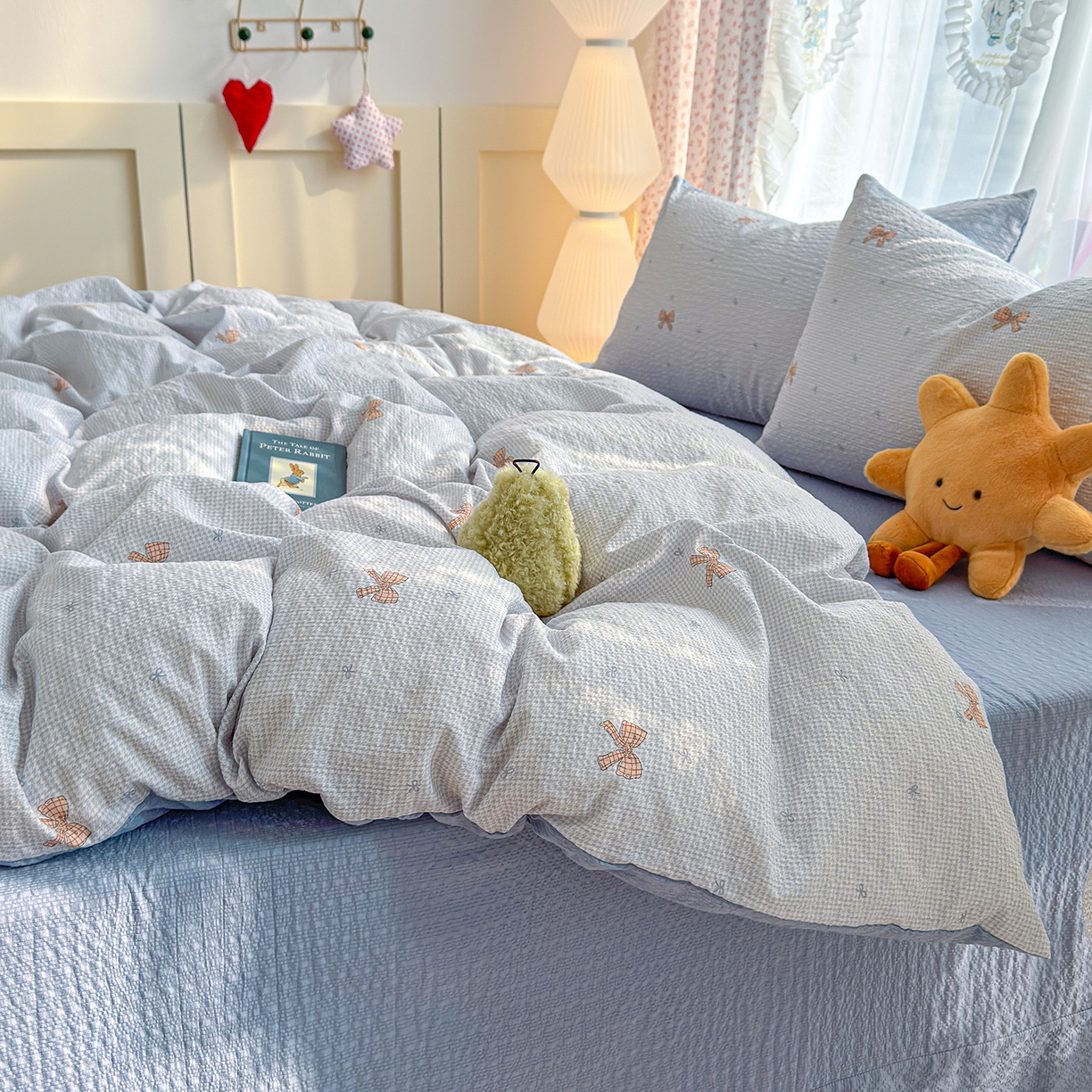 91家纺网 家纺一手货源 找家纺 铺尚美家纺 2026春夏新品高克重A类泡芙纱泡泡皱皱纱四件套 禾里