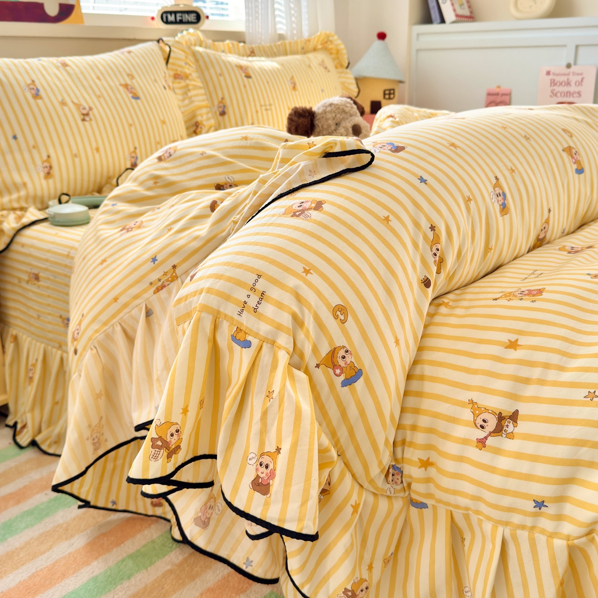 德比尔斯 2026新款A类仿棉四件套古法水洗棉法式工艺花边床盖仿棉四件套 奶酪星宝