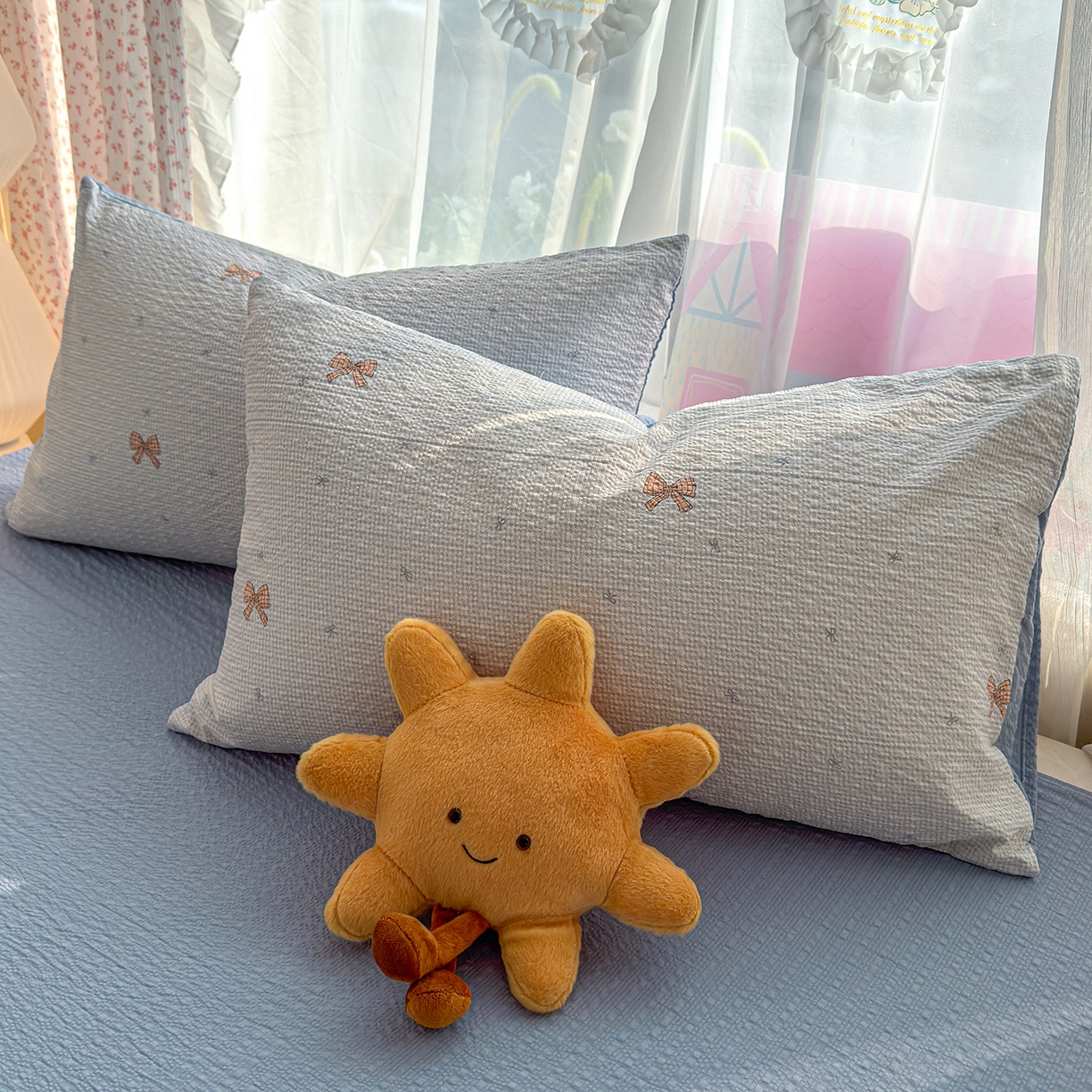 91家纺网 家纺一手货源 找家纺 铺尚美家纺 2026春夏新品高克重A类泡芙纱泡泡皱皱纱四件套 禾里