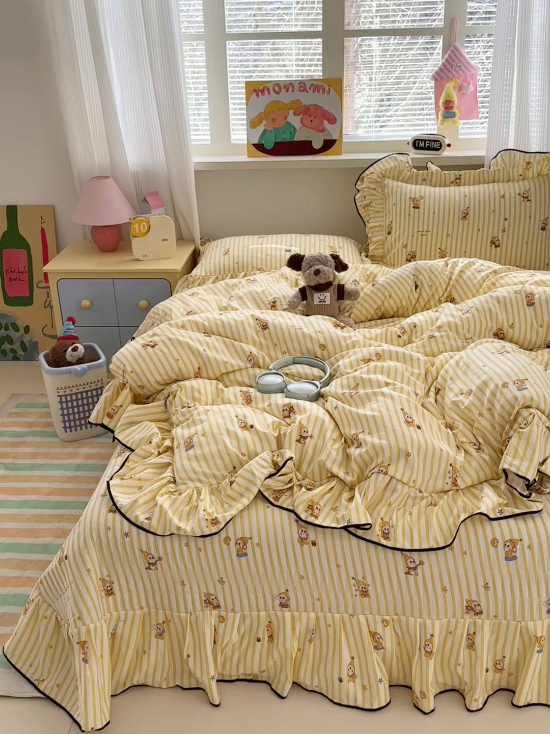 91家纺网 家纺一手货源 找家纺 德比尔斯 2026新款A类仿棉四件套古法水洗棉法式工艺花边床盖仿棉四件套 奶酪星宝