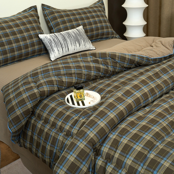 91家纺网 家纺一手货源 找家纺 三沁家居 2025新款全棉色织水洗棉大豆被冬被被子被芯 圣诞蓝