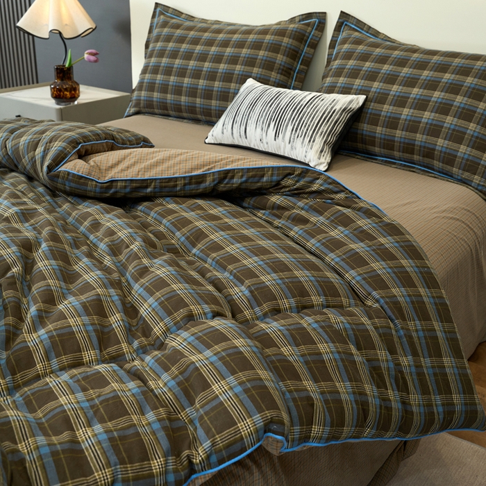 91家纺网 家纺一手货源 找家纺 三沁家居 2025新款全棉色织水洗棉大豆被冬被被子被芯 圣诞蓝