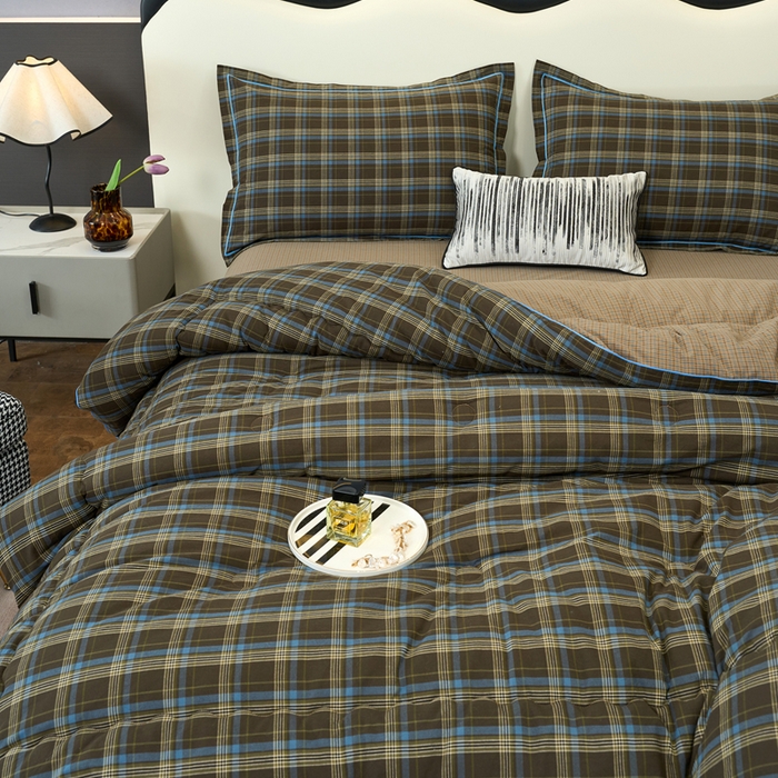 91家纺网 家纺一手货源 找家纺 三沁家居 2025新款全棉色织水洗棉大豆被冬被被子被芯 圣诞蓝