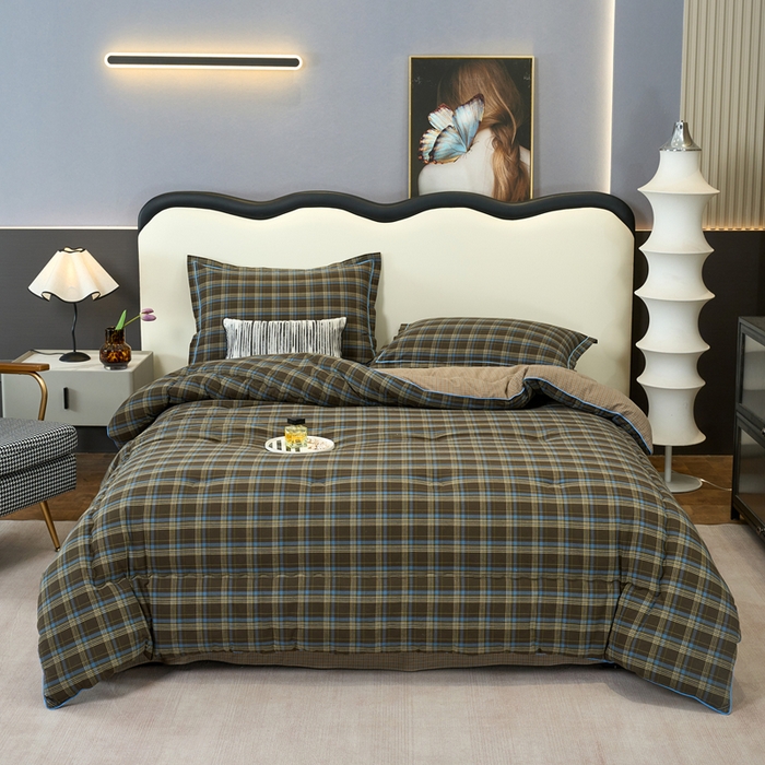 91家纺网 家纺一手货源 找家纺 三沁家居 2025新款全棉色织水洗棉大豆被冬被被子被芯 圣诞蓝