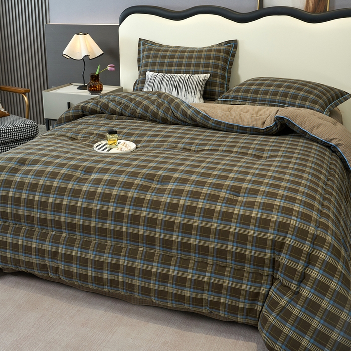 91家纺网 家纺一手货源 找家纺 三沁家居 2025新款全棉色织水洗棉大豆被冬被被子被芯 圣诞蓝