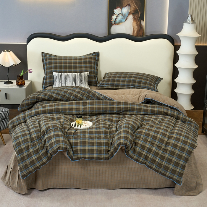 91家纺网 家纺一手货源 找家纺 三沁家居 2025新款全棉色织水洗棉大豆被冬被被子被芯 圣诞蓝