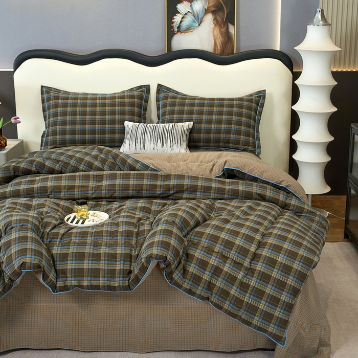 91家纺网 家纺一手货源 找家纺 三沁家居 2025新款全棉色织水洗棉大豆被冬被被子被芯 圣诞蓝