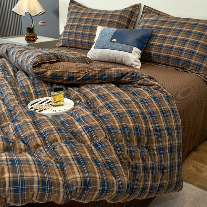 91家纺网 家纺一手货源 找家纺 三沁家居 2025新款全棉色织水洗棉大豆被冬被被子被芯 苏格兰咖