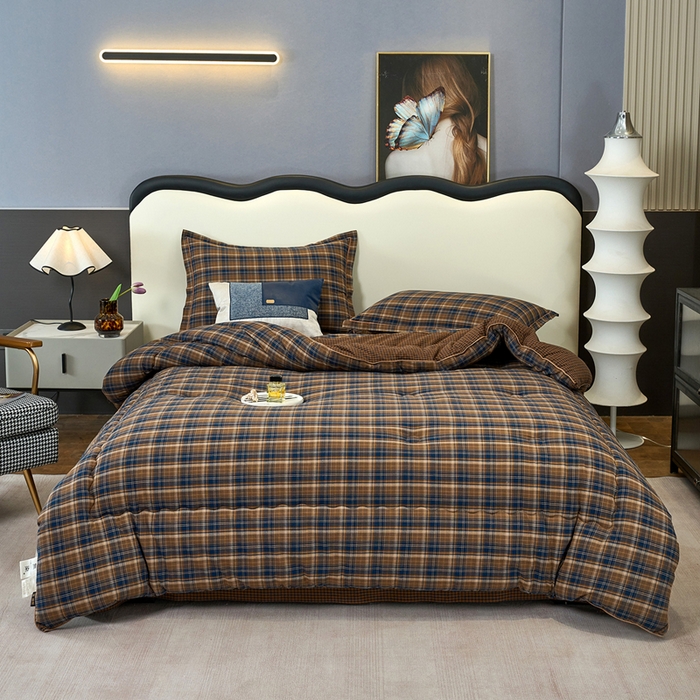 91家纺网 家纺一手货源 找家纺 三沁家居 2025新款全棉色织水洗棉大豆被冬被被子被芯 苏格兰咖