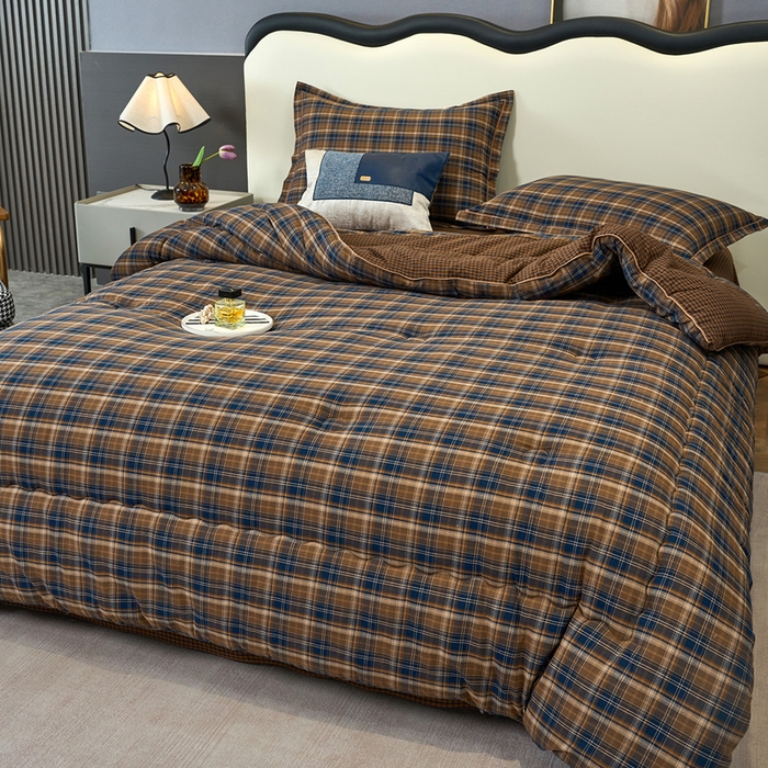 91家纺网 家纺一手货源 找家纺 三沁家居 2025新款全棉色织水洗棉大豆被冬被被子被芯 苏格兰咖