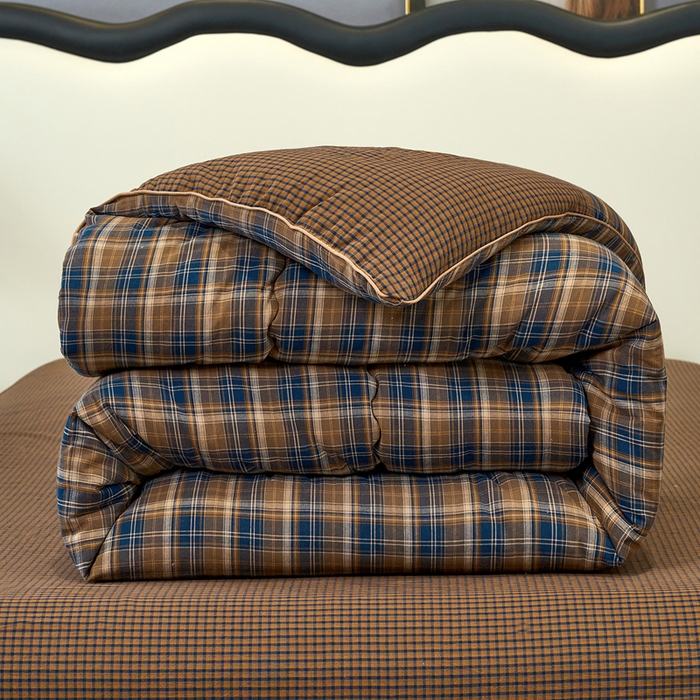 三沁家居 2025新款全棉色织水洗棉大豆被冬被被子被芯 苏格兰咖