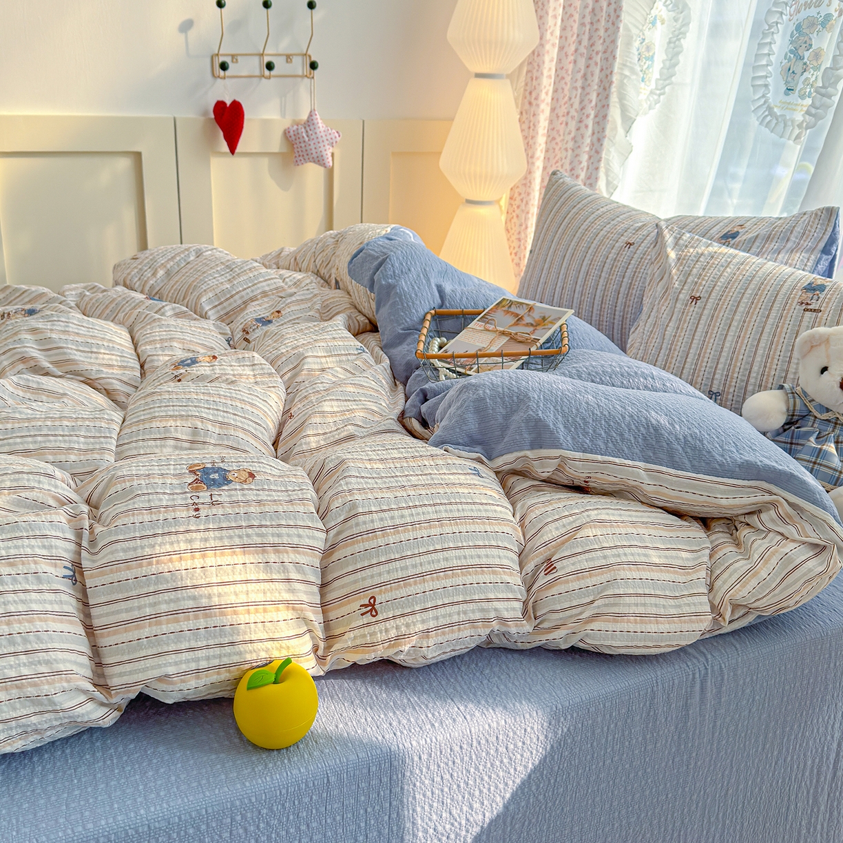 91家纺网 家纺一手货源 找家纺 铺尚美家纺 2026春夏新品高克重A类泡芙纱泡泡皱皱纱四件套 熊先生