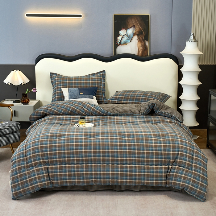 91家纺网 家纺一手货源 找家纺 三沁家居 2025新款全棉色织水洗棉大豆被冬被被子被芯 苏格兰蓝