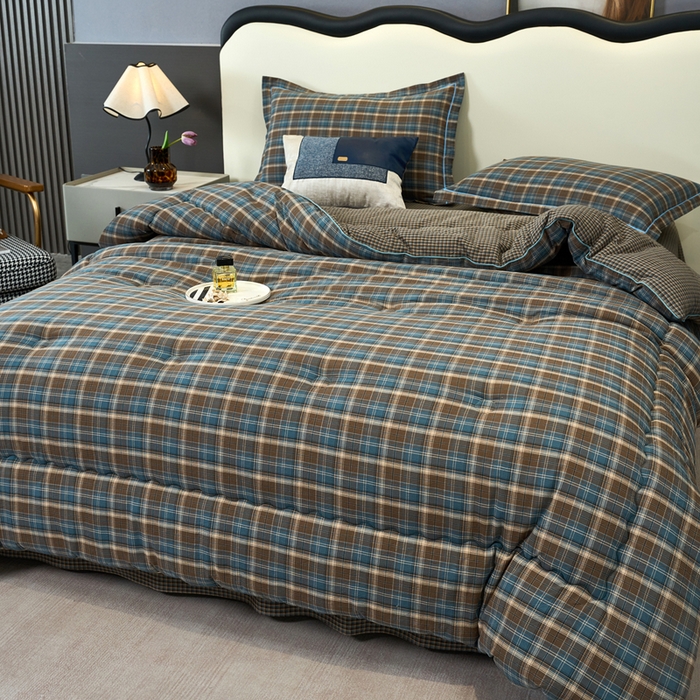 91家纺网 家纺一手货源 找家纺 三沁家居 2025新款全棉色织水洗棉大豆被冬被被子被芯 苏格兰蓝