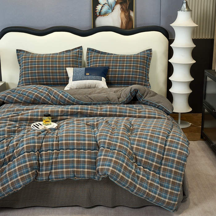 91家纺网 家纺一手货源 找家纺 三沁家居 2025新款全棉色织水洗棉大豆被冬被被子被芯 苏格兰蓝